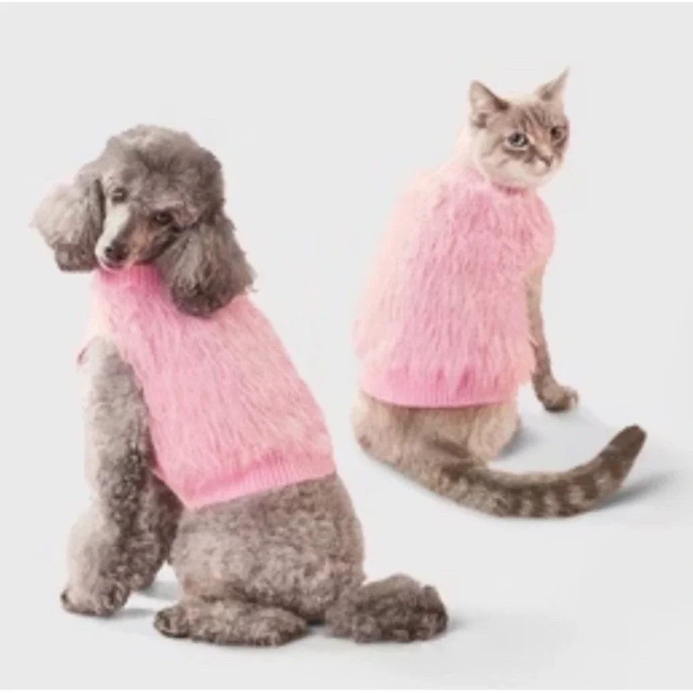 Boots & Barkley Thick Knit Pet Dog Cat Sweater Size S Pink Eyelash Holiday New